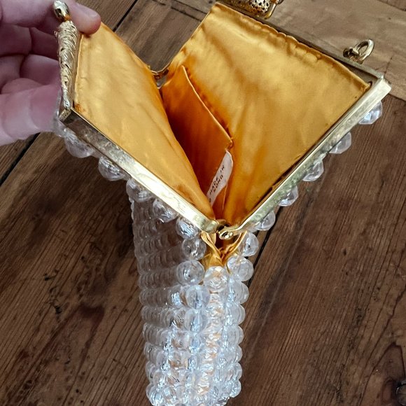 vintage Hong Kong handmade round beaded gold lining serpentine handled purse - Picture 4 of 12